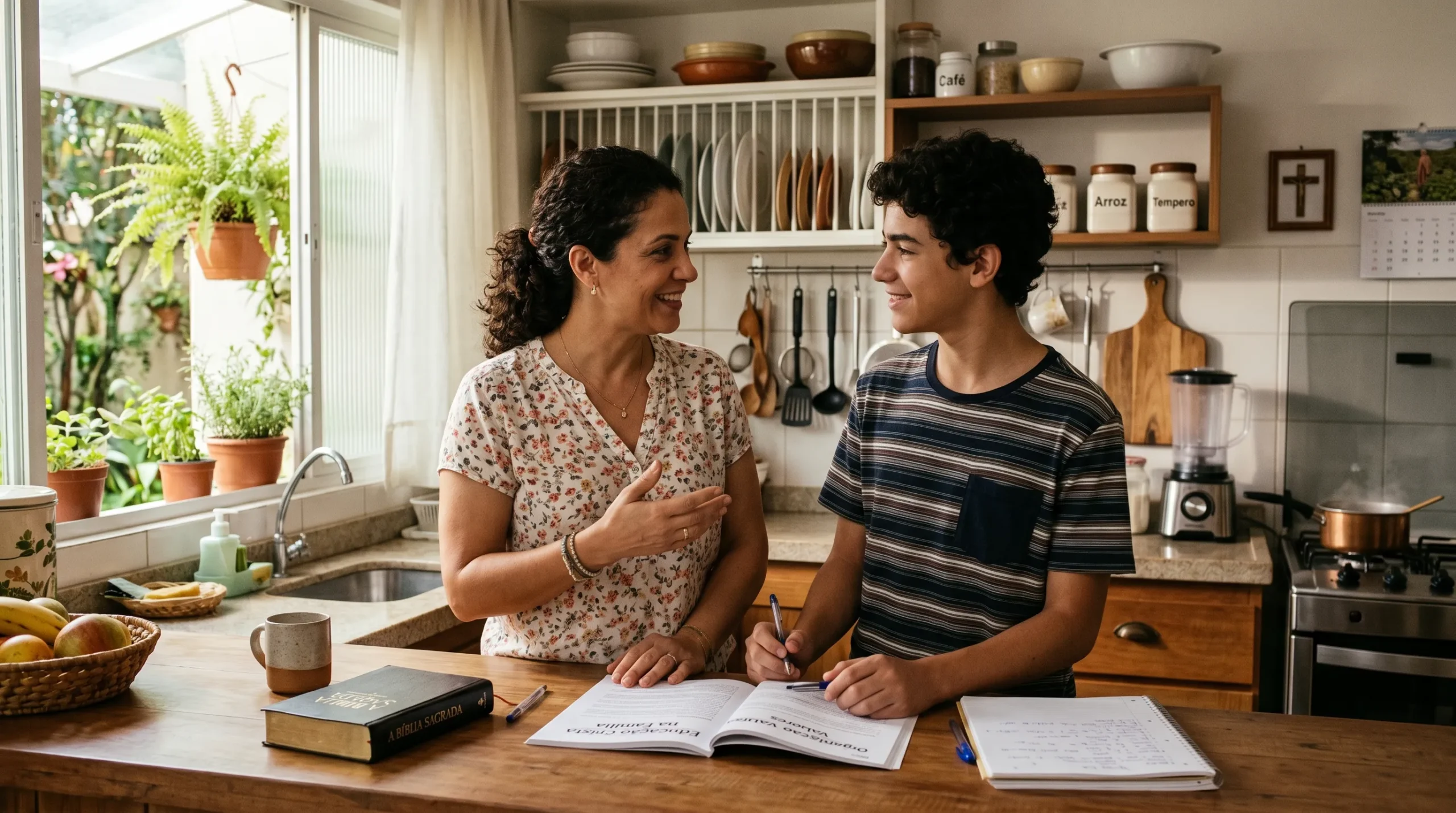 20 Regras de Convivência em Casa Segundo a Bíblia — Lista Completa mãe cristã ensinando filho sobre regras de convivência em casa com amor e respeito