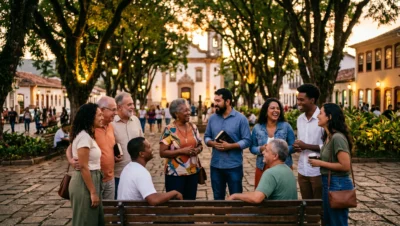 grupo de cristãos brasileiros em convivência social harmoniosa aplicando princípios bíblicos de relacionamento