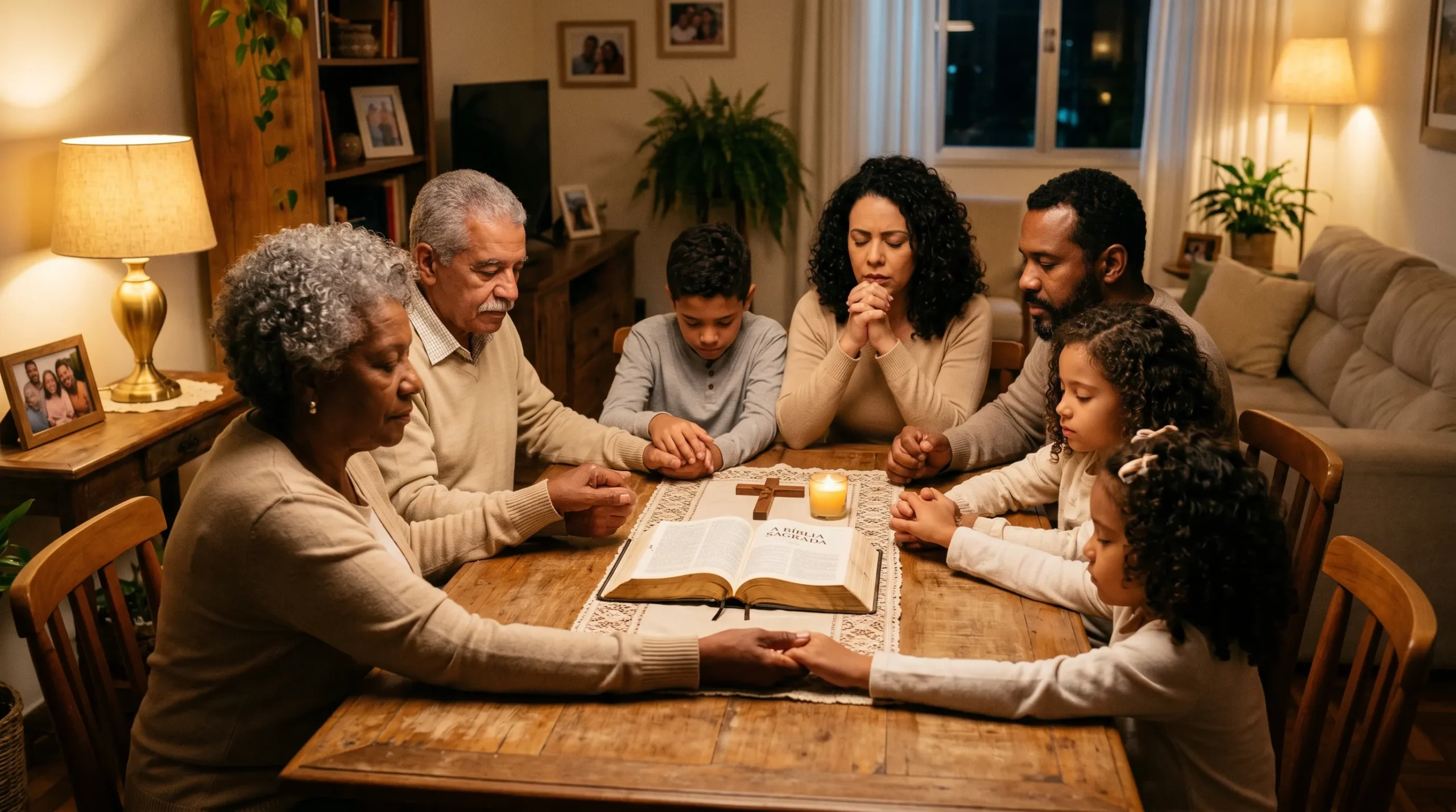 família brasileira unida em oração