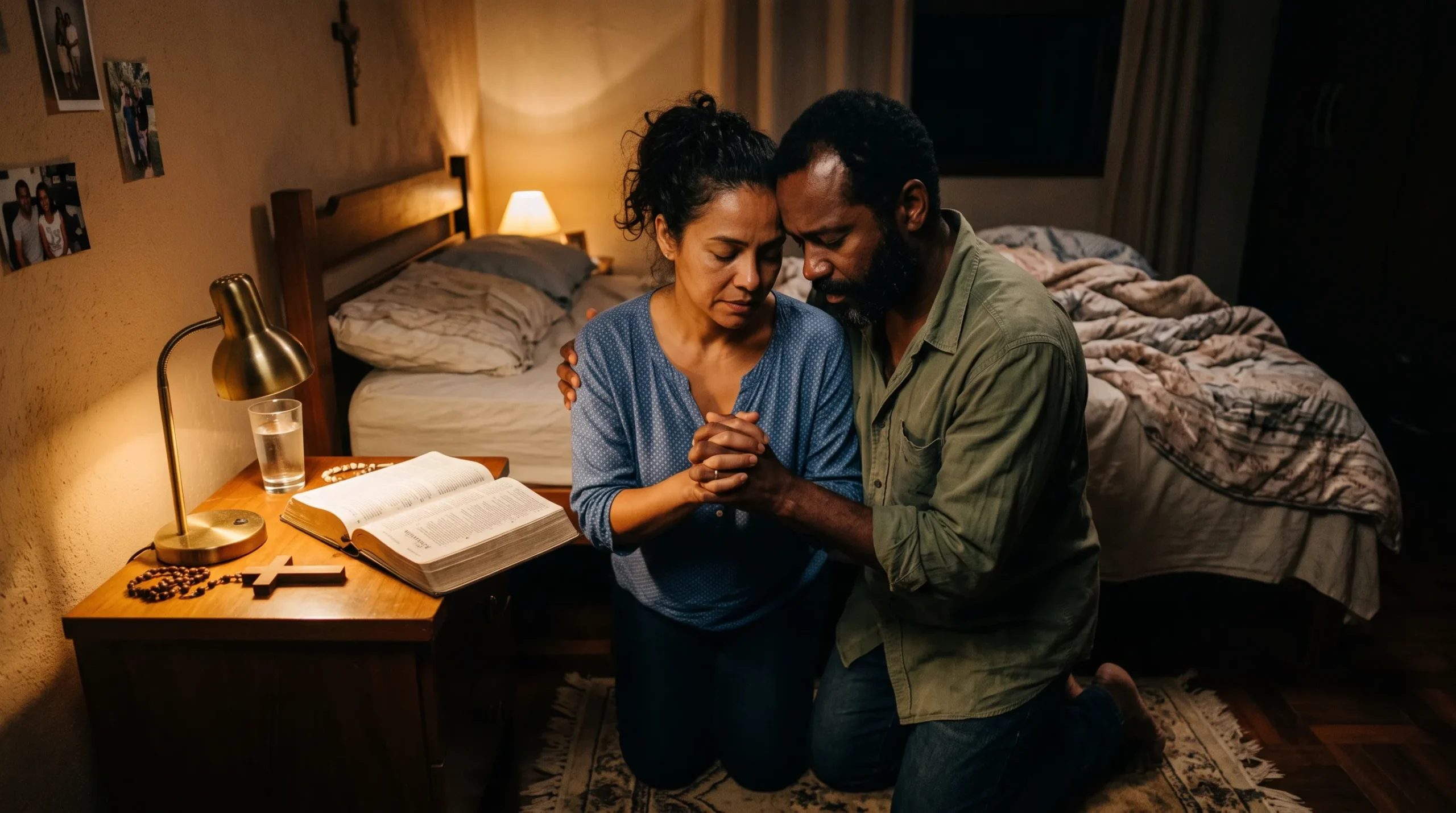 1 Coríntios 7:5 e o Amor no Casamento: o que Paulo Realmente Ensina casal cristão orando juntos representando a abstinência temporária para oração ensinada em 1 Coríntios 7:5
