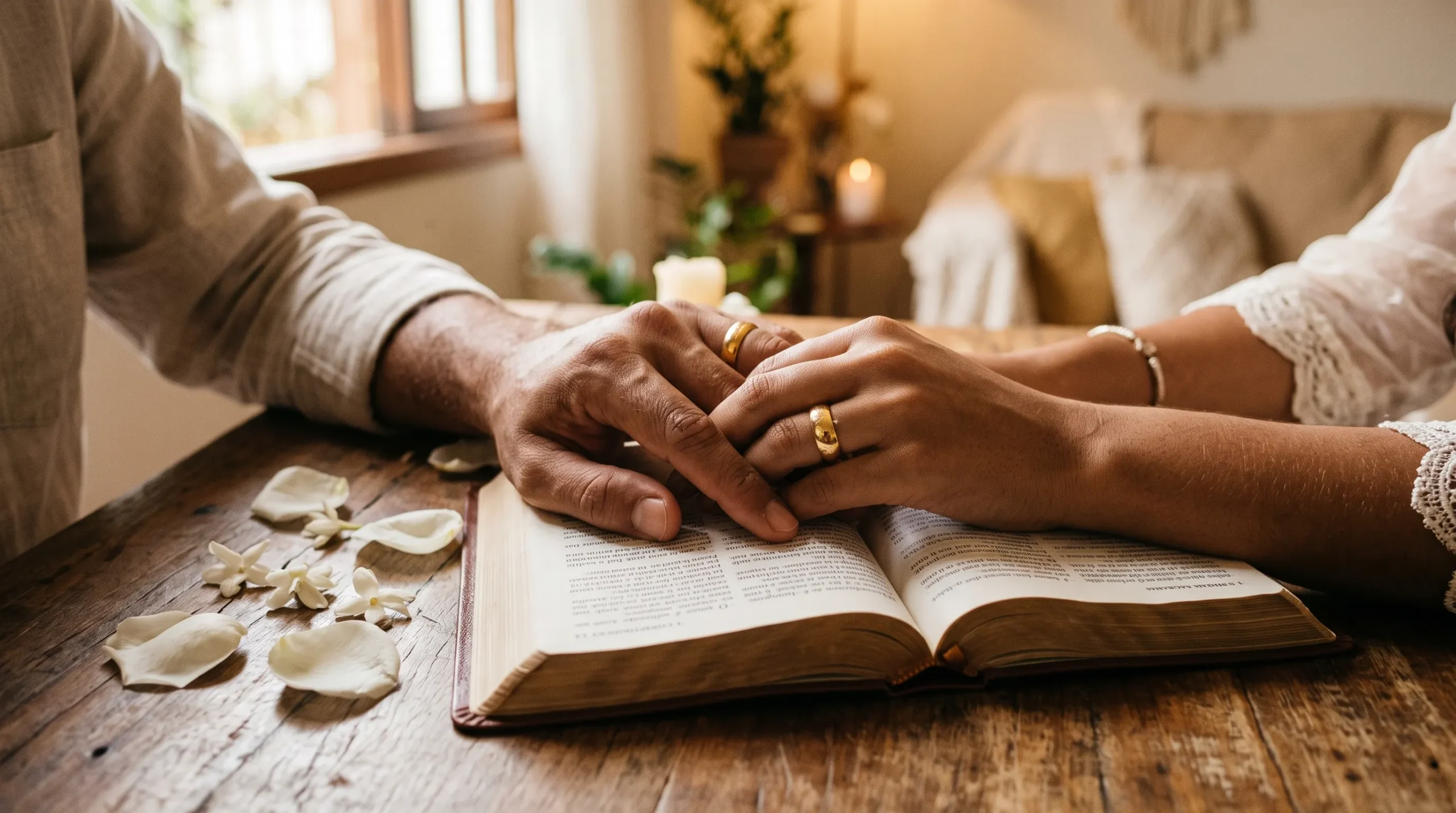 1 Coríntios 7:5 e o Amor no Casamento: o que Paulo Realmente Ensina alianças de casamento sobre a Bíblia simbolizando o compromisso conjugal à luz de 1 Coríntios 7:5