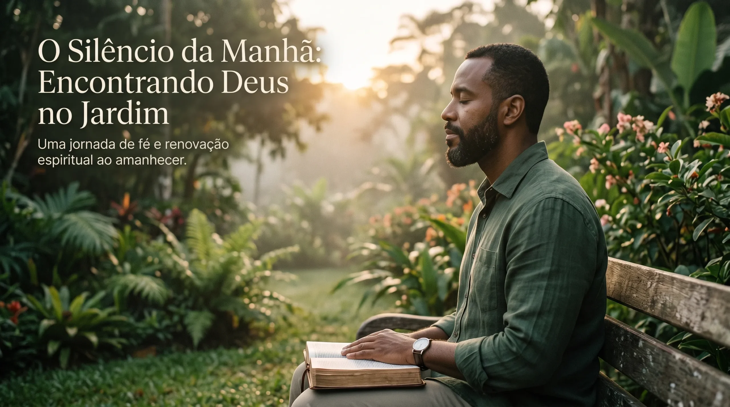homem brasileiro em oração silenciosa e meditativa representando o ensino bíblico de orar em silêncio segundo Mateus 6:6